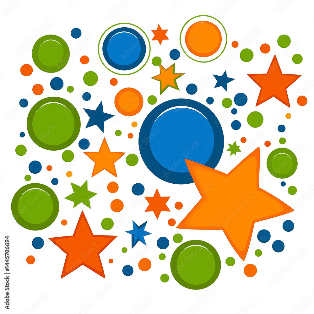 Aufkleber colorful abstract design featuring orange stars and green and blue circles, creating playful and vib