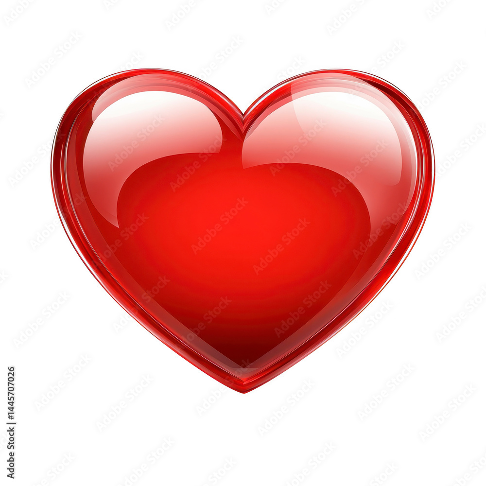 Poster shiny red heart symbol with glossy finish, representing love and affection. heart is isolated on tra