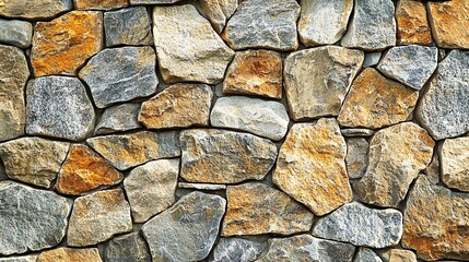 view of an old stone wall made with irregular natural rocks of varying sizes and shades, showing rough texture and weathered surface stone wall, natural rocks, textured surface, rough pattern, 