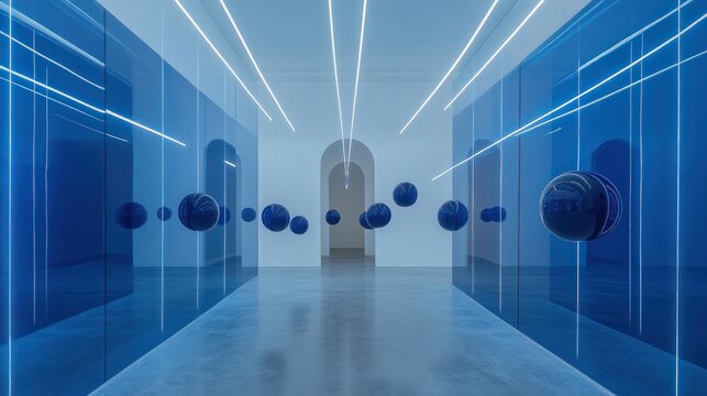 Modern art gallery, blue theme