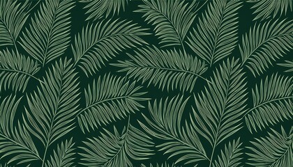 seamless pattern with palm leaves in a dark green color illustration minimalist design for textile fabric print or wallpaper background abstract texture with hand drawn lines jungle leaf