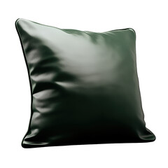 Close-up of a dark green satin pillow with smooth shiny surface and rounded edges, perfect for home decor or bedroom accessories