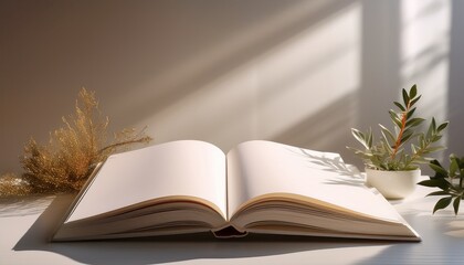 minimalist open book showcasing blank pages in soft neutral lighting for serene reading experience