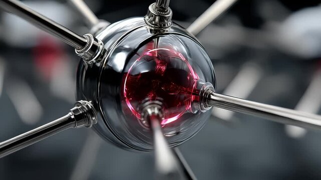 Glowing Orb with Metallic Arms and Shifting Core