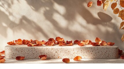 Rose Petals on Terrazzo Podium Autumnal Still Life