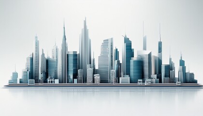 Obraz premium 3d illustration of a modern city skyline with skyscrapers and buildings on a white background