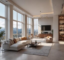 Fototapeta premium Luxurious condo unit, stunning architectural detail, breathtaking view , space, interior, highrise