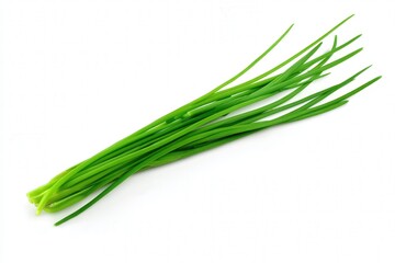 Bunch of fresh green chives on white background, aromatic culinary herb
