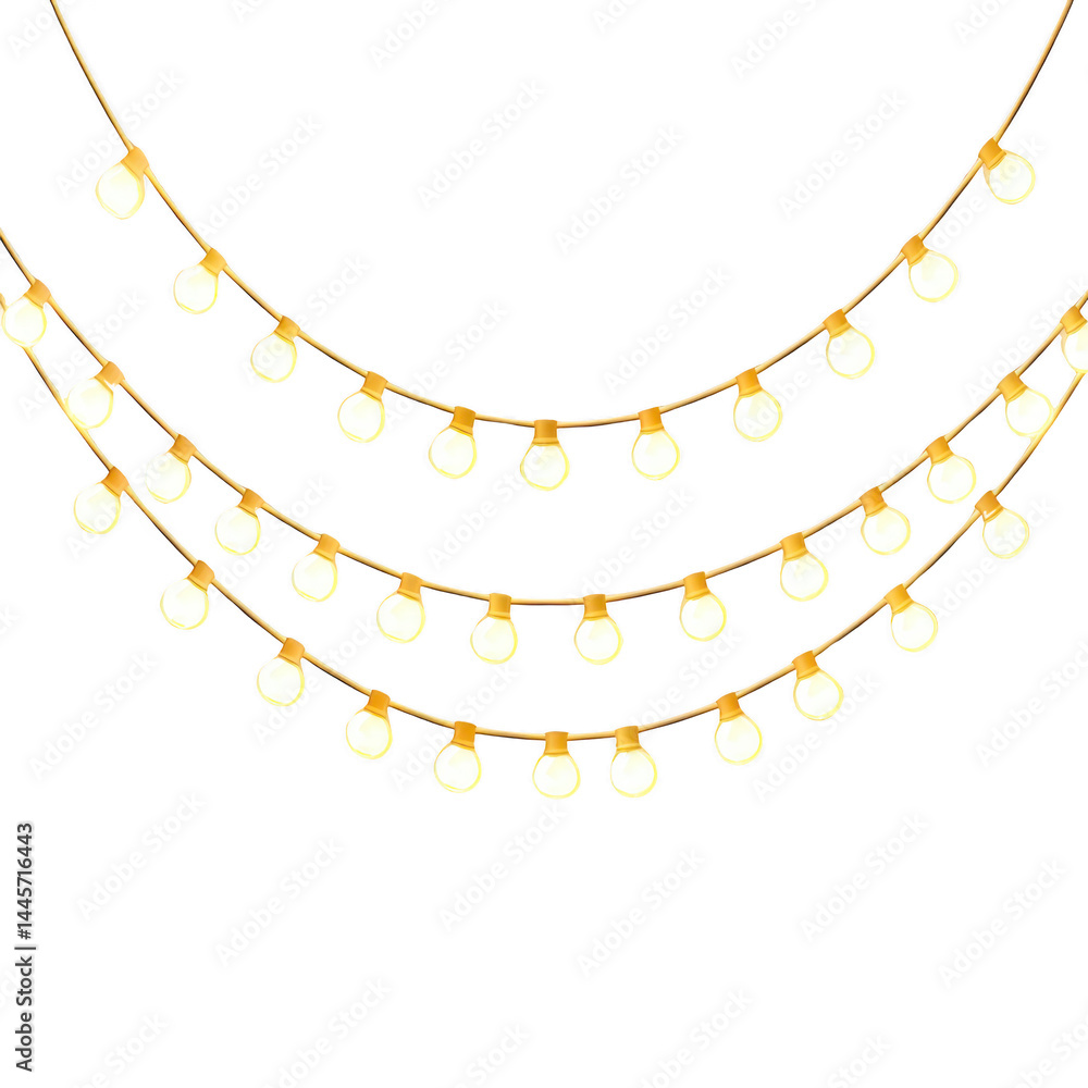 Poster string lights glowing warmly against transparency background, creating festive and cozy atmosphere. 