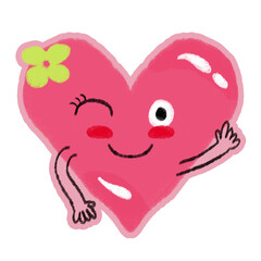 Love cute pink wink emoji with hand and flower