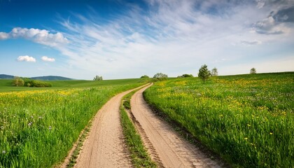 dirt road on spring meadow