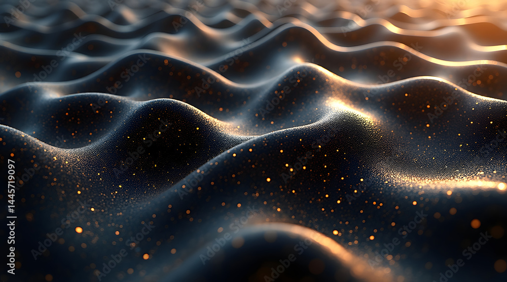 Poster a mesmerizing close-up of shimmering waves, featuring intricate textures and a golden glow, evoking 