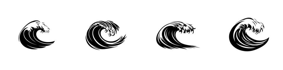 Obraz premium Vector illustration of dynamic ocean waves in black and white, showcasing movement and energy in water