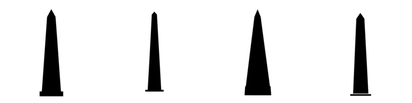 Vector illustration of four distinct black and white obelisks set on a clean background