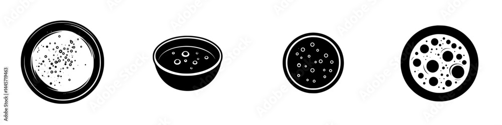 Poster vector illustration of various simple circular icons representing different types of sauces or dips 