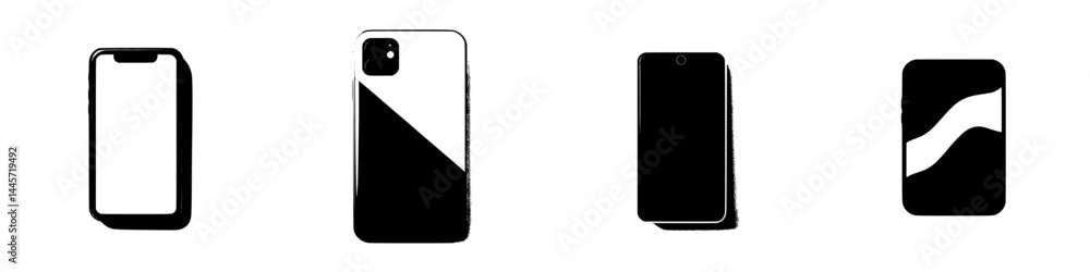 Aufkleber black and white vector illustration of mobile device icons featuring various styles and designs, sui