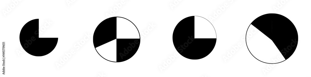 Poster vector illustration of black and white pie chart segments showcasing geometric design variations and