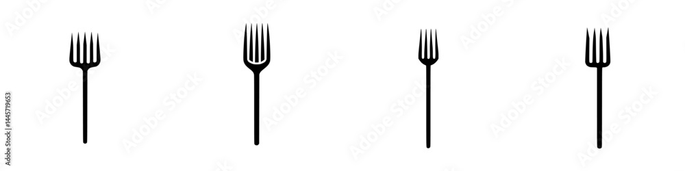 Poster vector illustration of black and white fork designs showcasing various styles and shapes for culinar