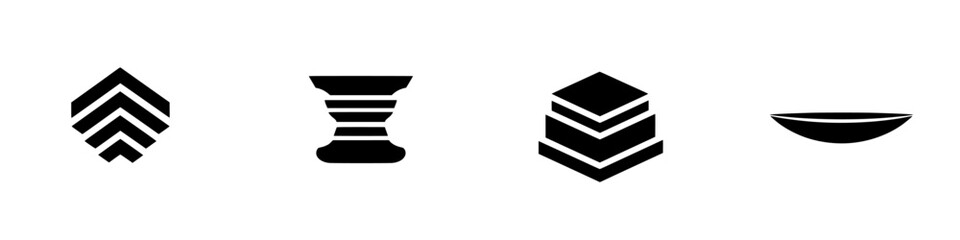 Vector illustration featuring a series of geometric shapes in black and white with a modern design aesthetic