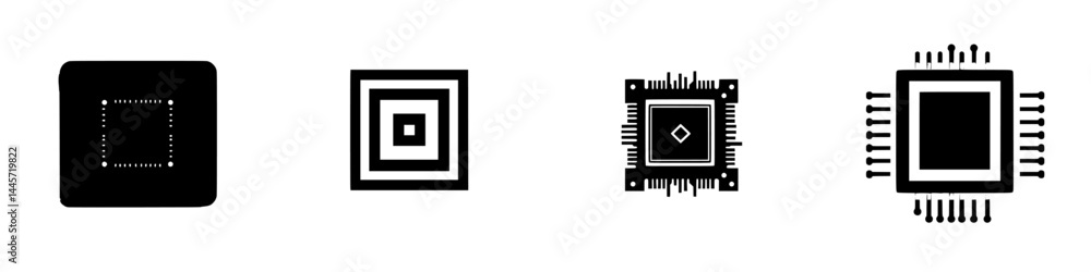 Aufkleber vector illustration featuring black and white icons of computer chips and microprocessors in a clean