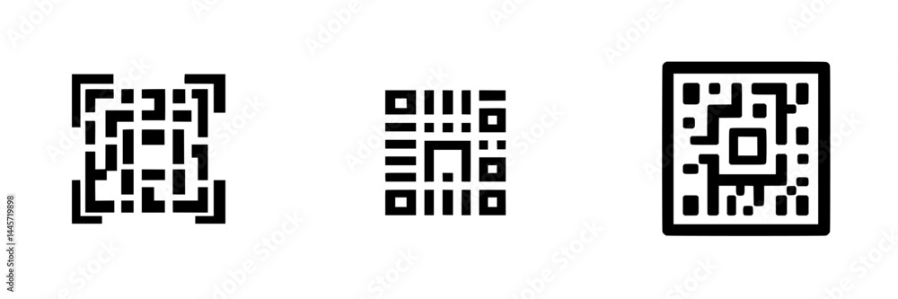 Aufkleber black and white vector illustration of three different qr codes designed for digital scanning and in