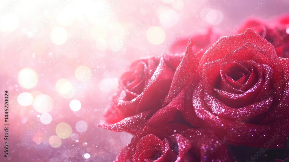 Aufkleber glittering red roses on sparkling background with soft bokeh effect