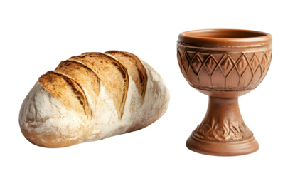 Elegant Clay Chalice and Loaf of Bread Display