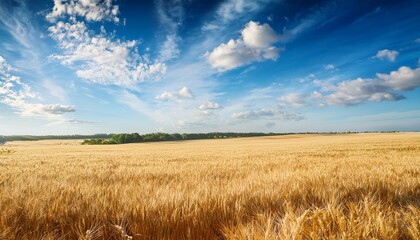 wheat field and blue sky with clouds