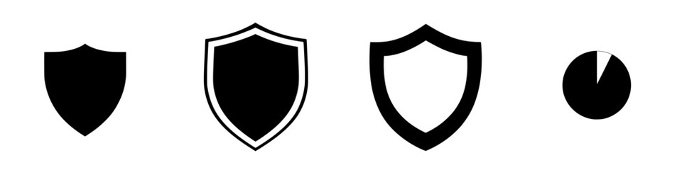 Vector illustration of different shield icons for security and protection concepts in black and white style