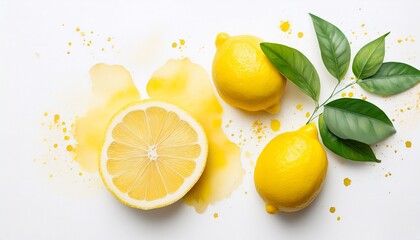 creative layout made of lemon and watercolor spots on the background flat lay food concept lemon on white background