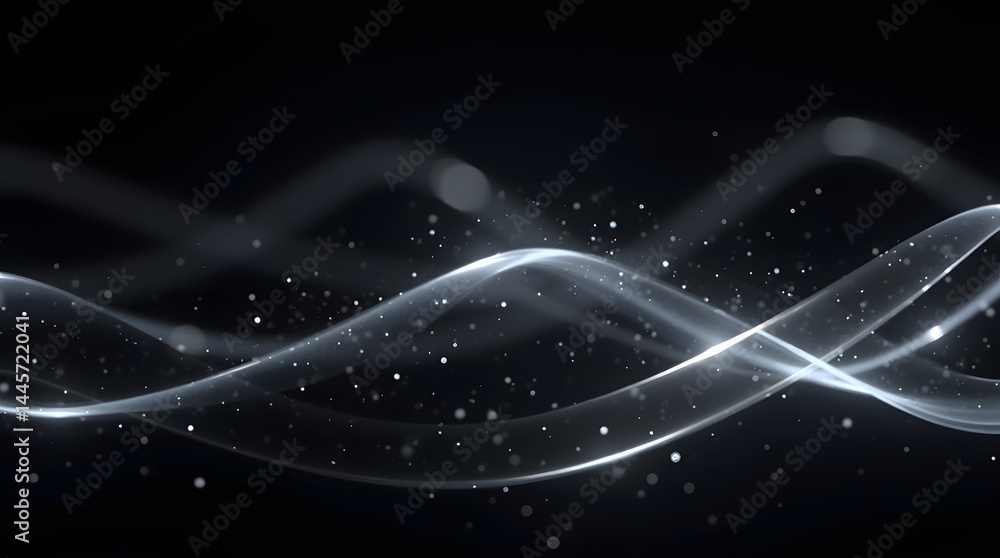 Poster abstract swirling lines with glowing particles on a dark background, creating a captivating and dyna