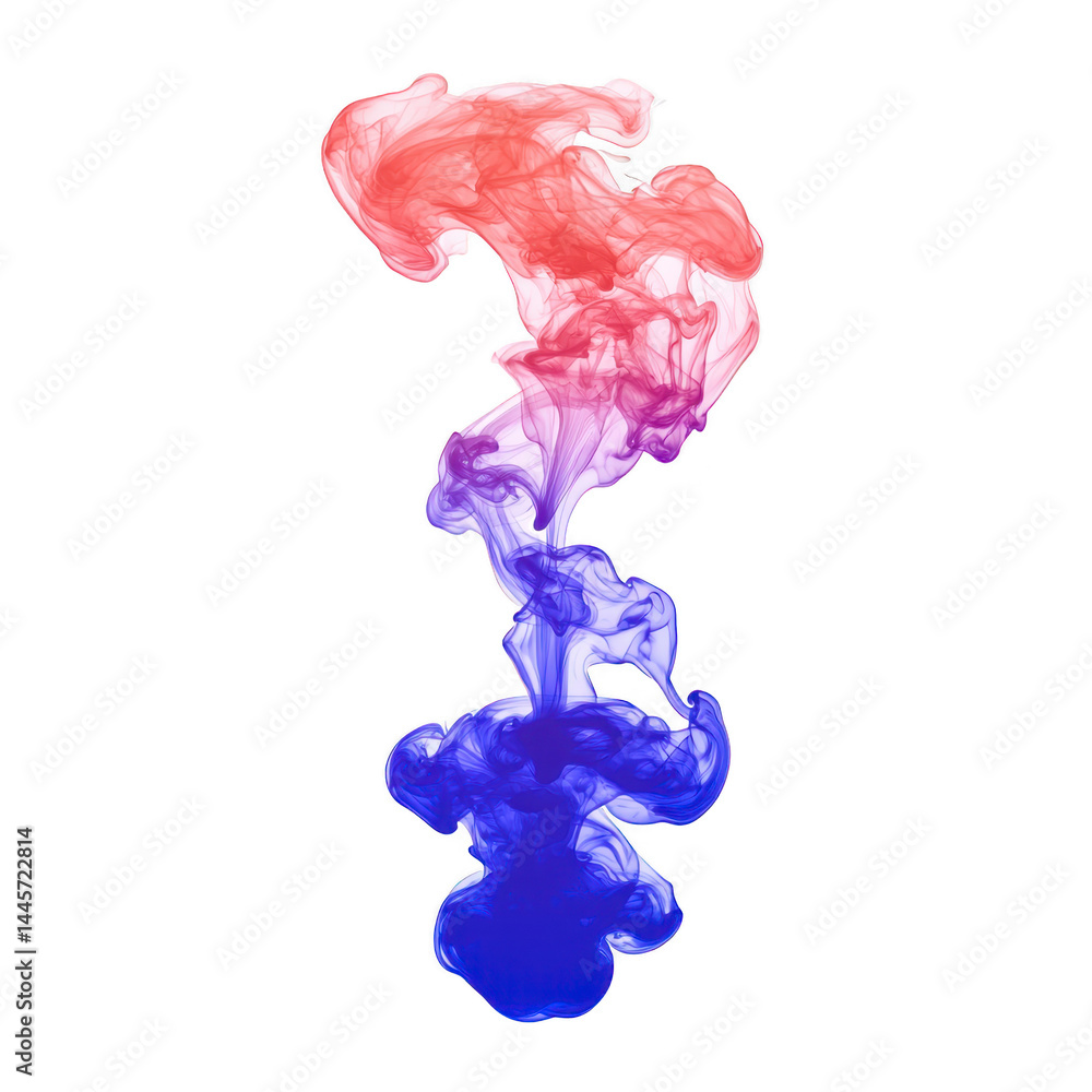 Poster vibrant swirl of red, purple, and blue ink creates mesmerizing pattern as it diffuses in water, form