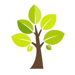 Simple illustration of tree with brown trunk and vibrant green leaves, symbolizing nature and growth. design is minimalistic and can be used for environmental themes