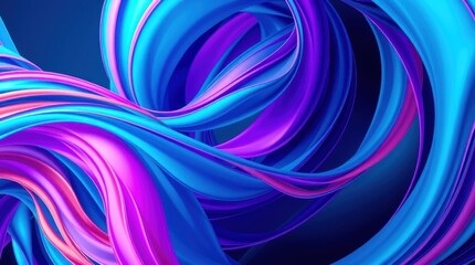 Abstract swirling vibrant blue and purple ribbons on dark background