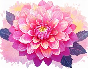 Fototapeta premium bright pink flower art isolated on white background watercolor illustration watercolor painting of a beautiful colorful dahlia flower