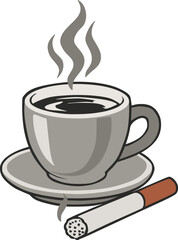 a cup of hot coffee and a cigarette