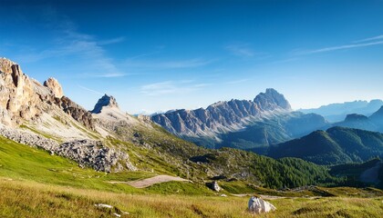 Fototapeta premium mountain landscape with clear blue sky on a sunny day mountains of the dolomites thought tyrol italy