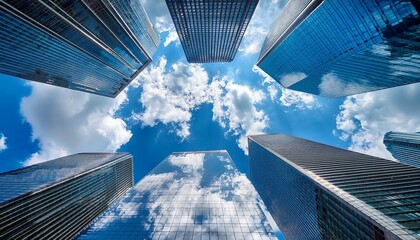 look up to blue sky white clouds photography worm eye view camera angle shot