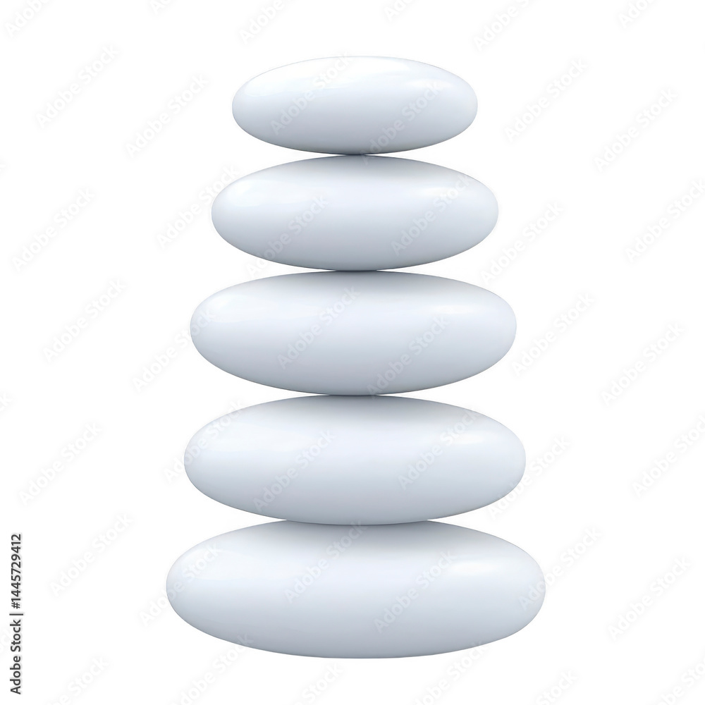 Poster smooth white stones are stacked in vertical arrangement, creating sense of balance and tranquility. 