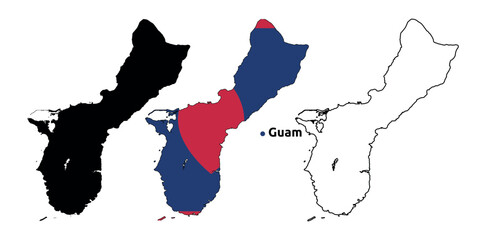 Guam Map Vector - Country Outline, Flag Inside Map, Blank and Silhouette Version