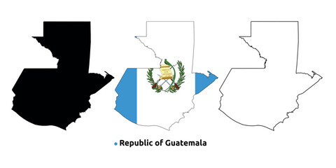 Guatemala Map Vector - Country Outline, Flag Inside Map, Blank and Silhouette Version