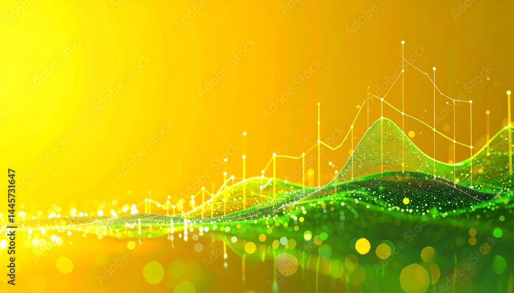 Poster abstract green and gold data visualization with wave motion