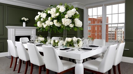 Elegant White Floral Wedding Reception Dinner.