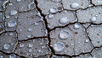 Obraz premium Closeup, cracked surface with water droplets a detailed view of texture and damage