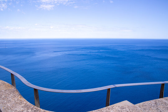 Ocean View from Curved Balcony Railing on Cliff