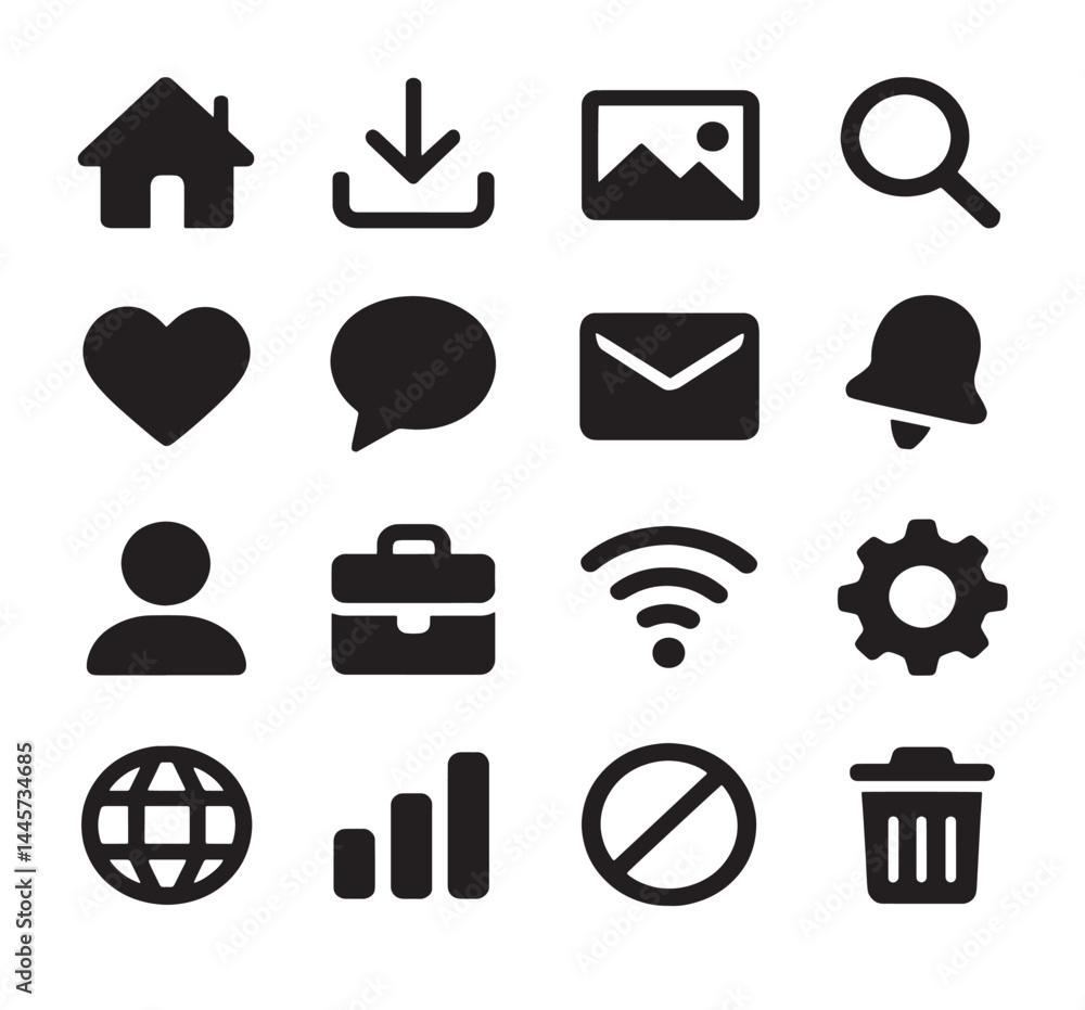 Poster digital interface icon set: a comprehensive set of versatile and minimalist digital icons, ideal for
