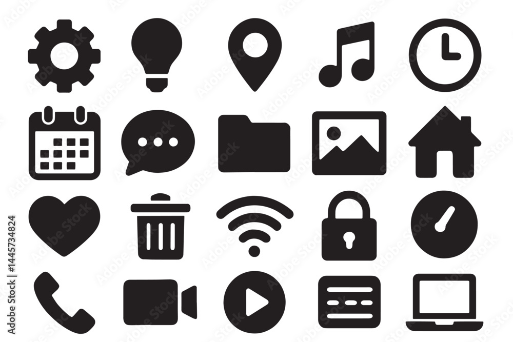 Poster digital icon array: a meticulously crafted array of diverse digital icons, designed to enhance digit