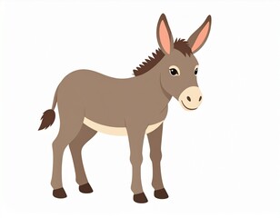 Obraz premium A cute cartoon donkey stands on a plain white background, facing forward with a friendly expression.