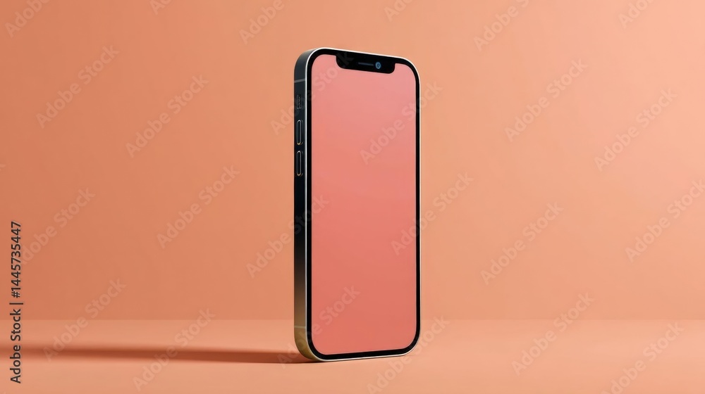 Poster 3d rendering of an smartphone x on a peach-colored background. the phone is in the center of the ima