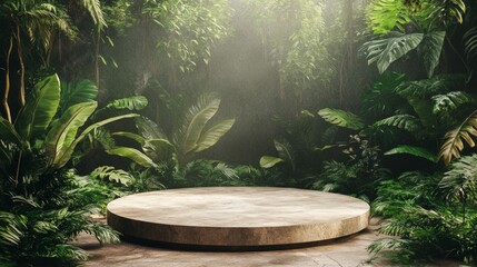 Round Stone Platform in Lush Tropical Jungle Setting